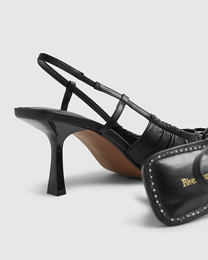Black Ruched Bow Court Heels