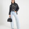 Black Ruched Wavy Print Mesh Top