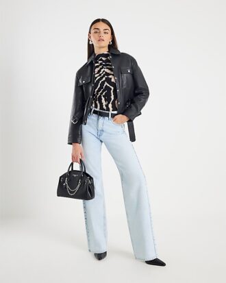 Black Ruched Wavy Print Mesh Top