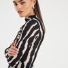 Black Ruched Wavy Print Mesh Top