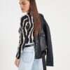Black Ruched Wavy Print Mesh Top