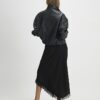 Black Satin Asymmetric Lace Trim Midi Skirt