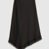 Black Satin Asymmetric Lace Trim Midi Skirt