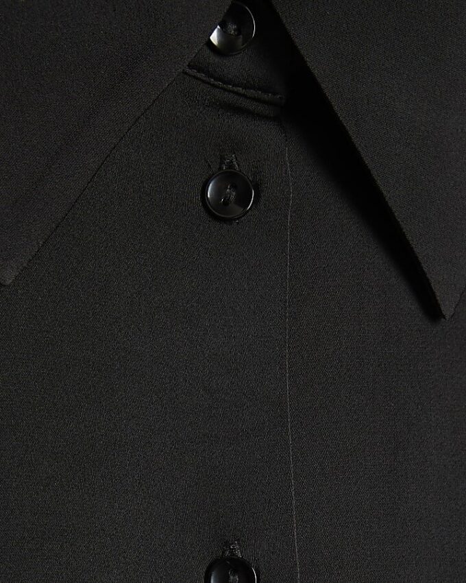 Black Satin Long Sleeve Slim Fit Shirt