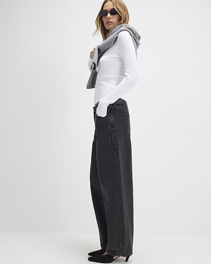 Black Seamed Barrel Leg Jeans