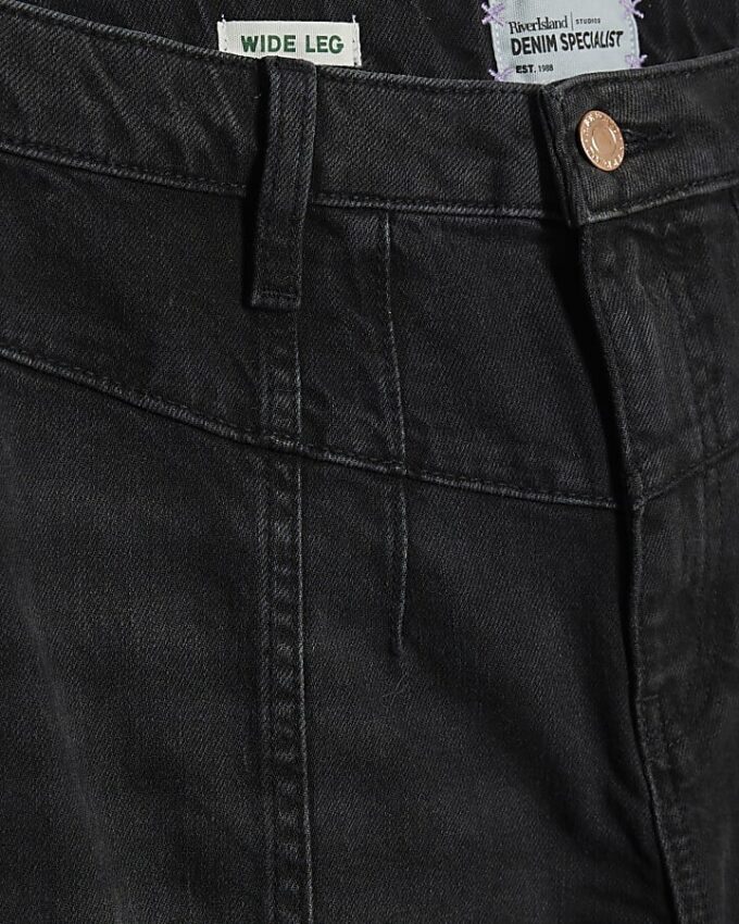 Black Seamed Wide Leg Jeans