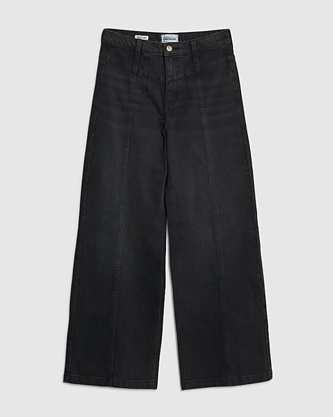 Black Seamed Wide Leg Jeans