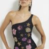 Black Sequin One Shoulder Swimsuit