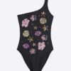 Black Sequin One Shoulder Swimsuit