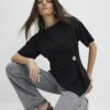 Black Short Sleeve Ruched Side Top