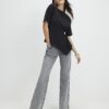 Black Short Sleeve Ruched Side Top