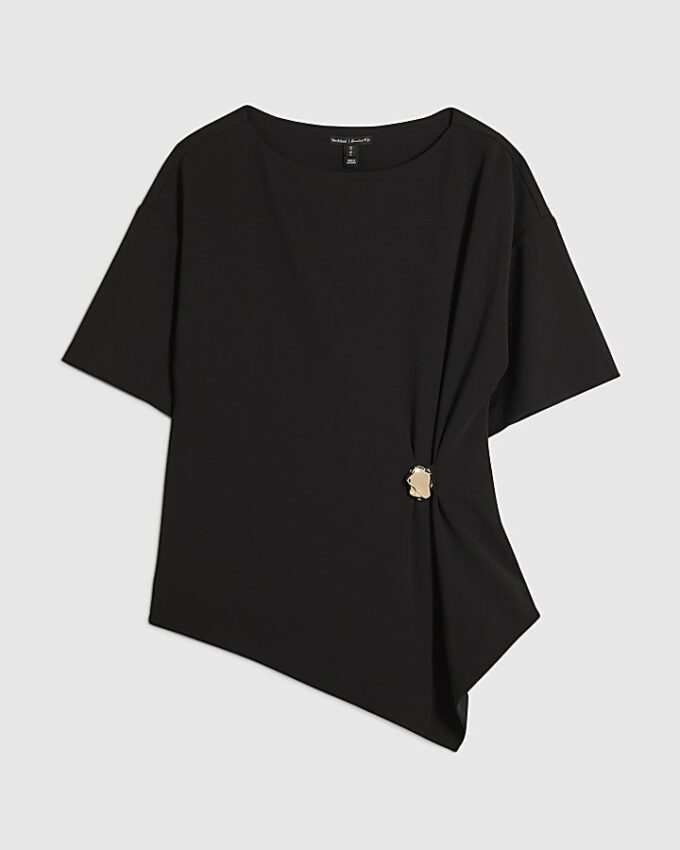 Black Short Sleeve Ruched Side Top
