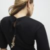 Black Short Sleeve Tie Back Seamed Top