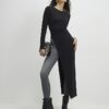 Black Shoulder Pad Long Asymmetric Top