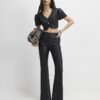 Black Single Button Faux Leather Crop Top