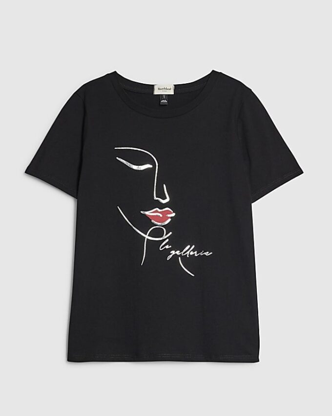 Black Sketchy Face Foil T-Shirt