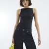Black Sleeveless Boat Neck Top