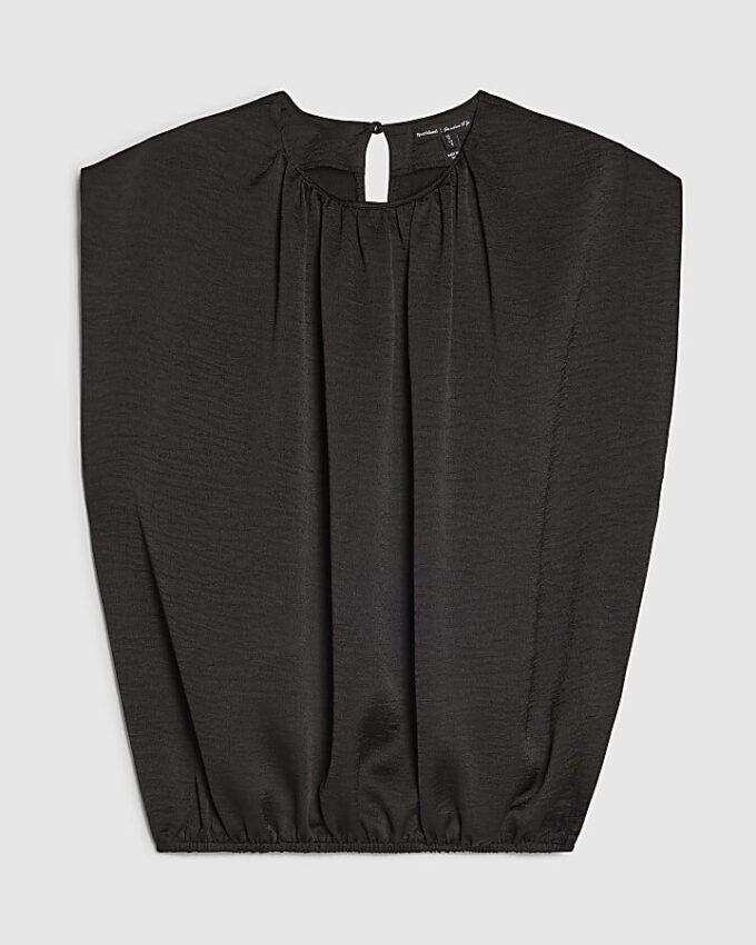 Black Sleeveless Bubble Hem Top