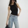 Black Sleeveless Ribbed Tank Top