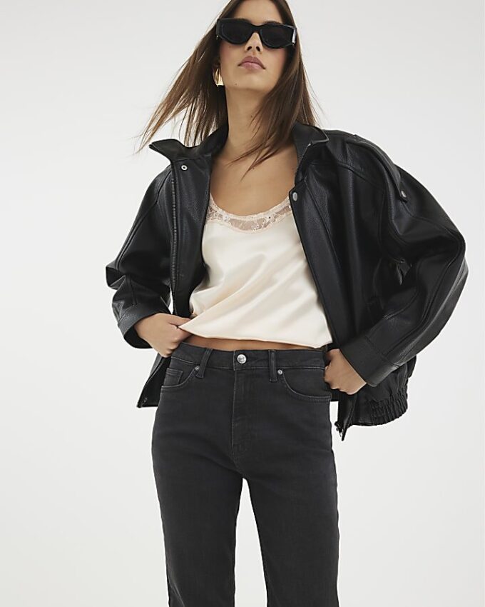 Black Slim Fit High Waisted Ankle Jeans