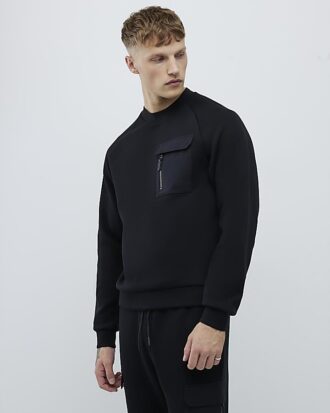 black slim fit nylon hybrid sweatshirt 1 330x413 - Black Slim Fit Nylon Hybrid Sweatshirt