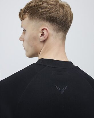 black slim fit nylon hybrid sweatshirt 2 330x413 - Black Slim Fit Nylon Hybrid Sweatshirt