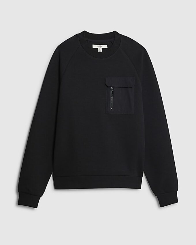 Black Slim Fit Nylon Hybrid Sweatshirt