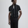 Black Slim Fit Pinstripe Polo Shirt