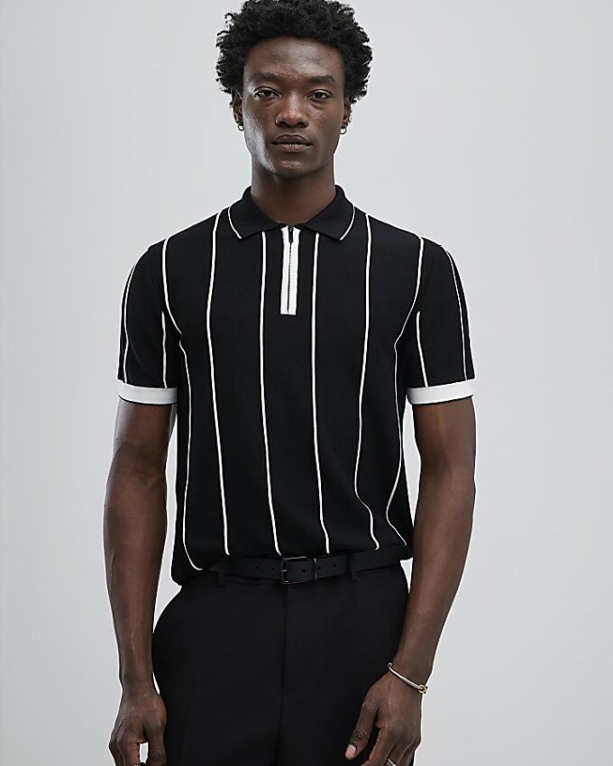 Black Slim Fit Pinstripe Polo Shirt