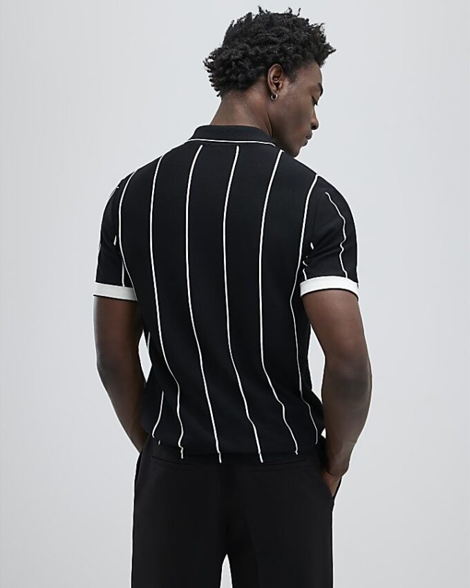 Black Slim Fit Pinstripe Polo Shirt