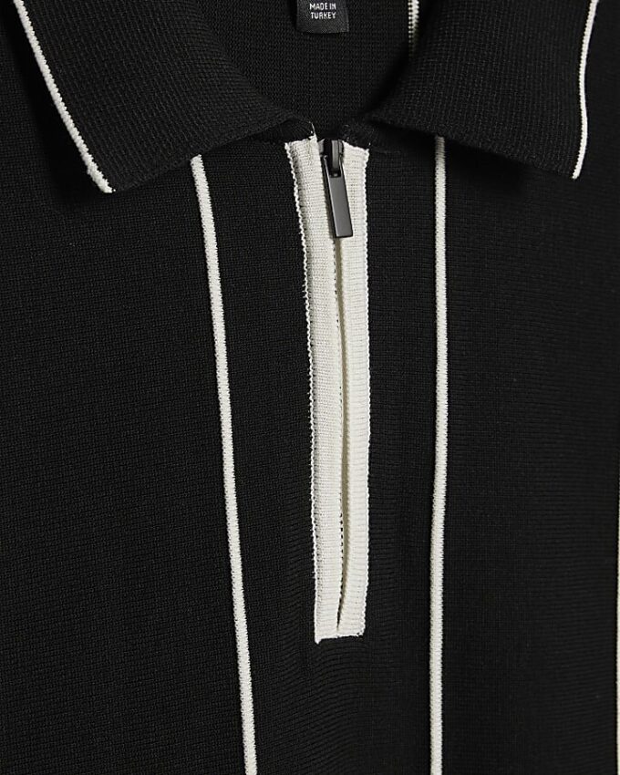 Black Slim Fit Pinstripe Polo Shirt