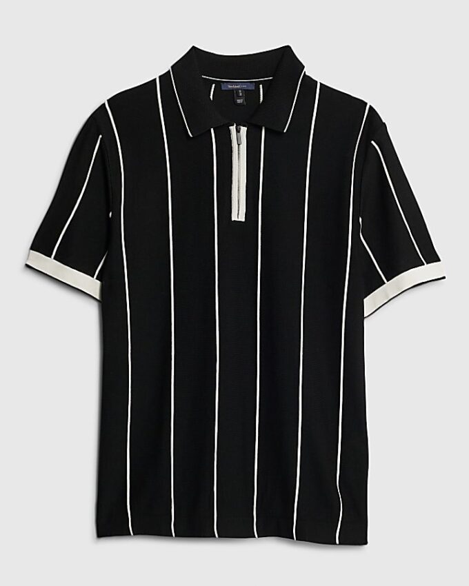 Black Slim Fit Pinstripe Polo Shirt