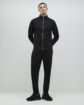 black slim fit pique funnel jacket 2 330x413 - Black Slim Fit Pique Funnel Jacket