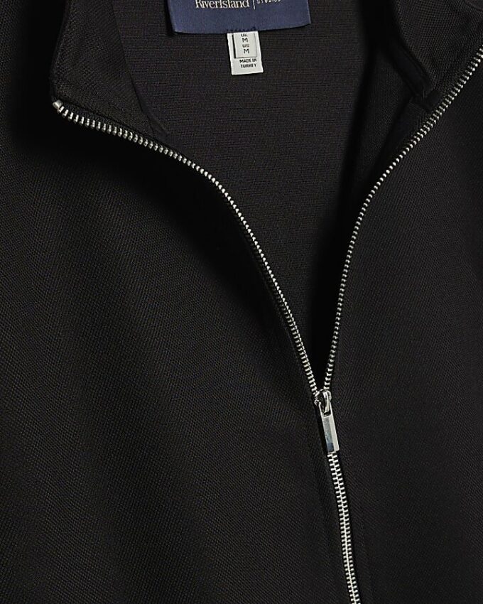 Black Slim Fit Pique Funnel Jacket