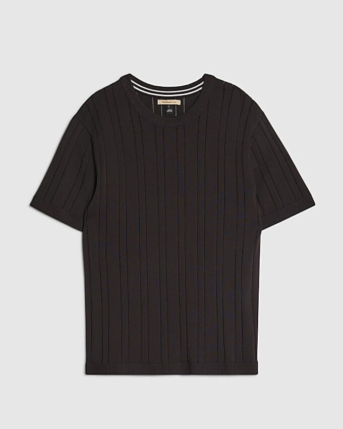 Black Slim Fit Ribbed T-Shirt