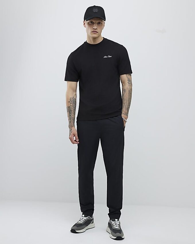 Black Slim Fit Textured Ame Saint T-Shirt