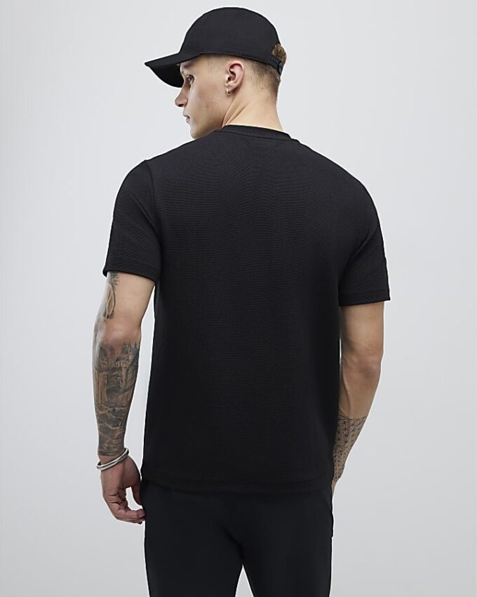 Black Slim Fit Textured Ame Saint T-Shirt