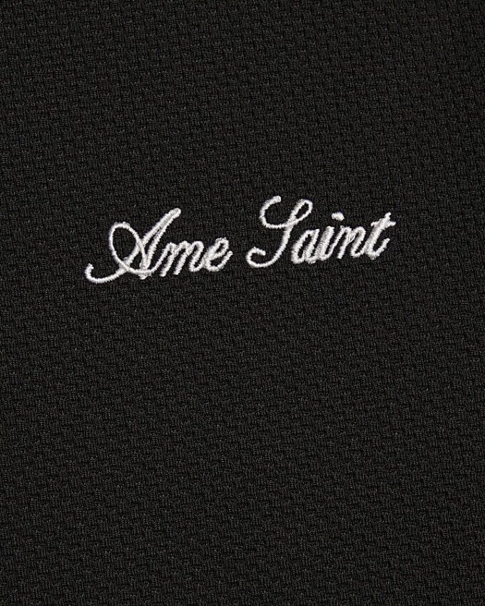 Black Slim Fit Textured Ame Saint T-Shirt