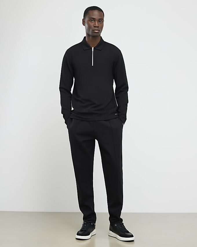 Black Slim Fit Textured Polo Shirt