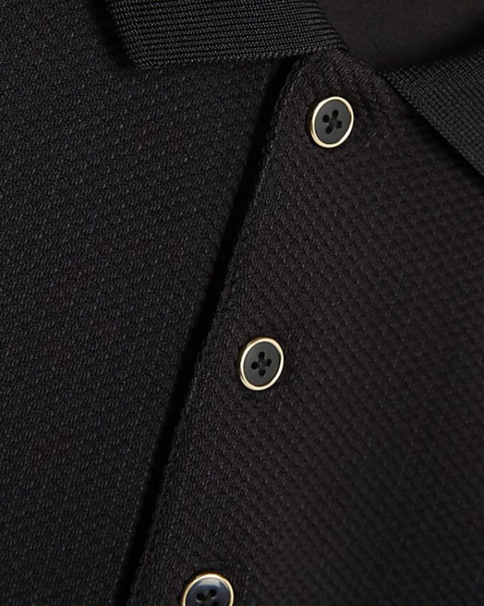 Black Slim Fit Textured Polo Shirt
