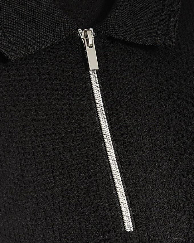 Black Slim Fit Textured Polo Shirt