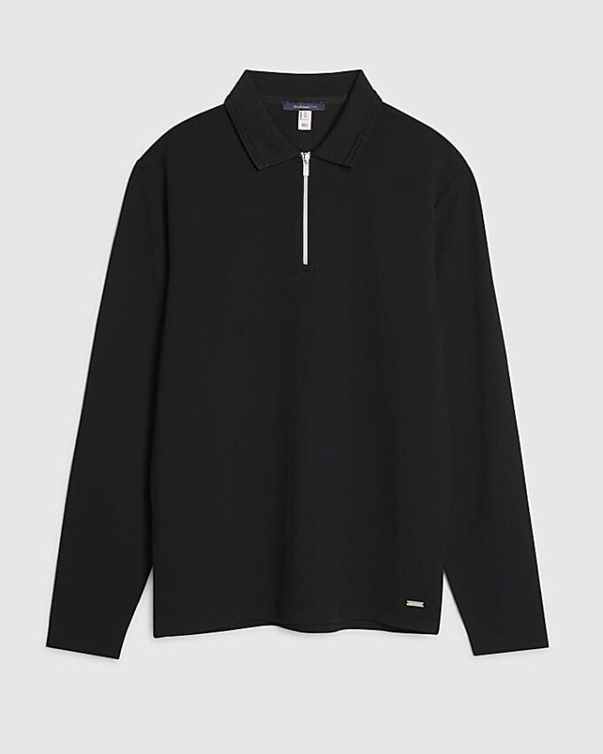 Black Slim Fit Textured Polo Shirt
