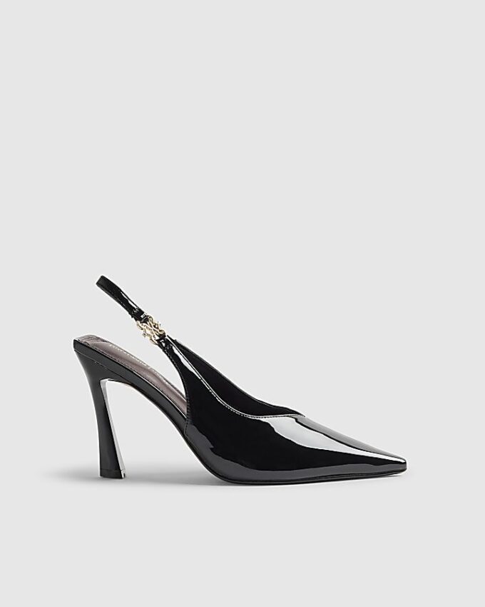 Black Slingback Logo Court Heels