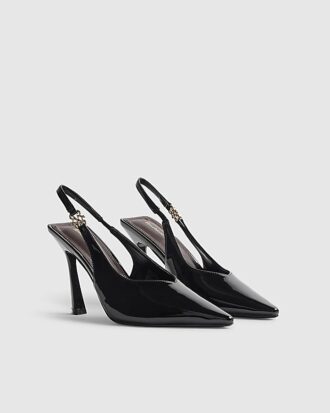 Black Wide Fit Slingback Court Heels