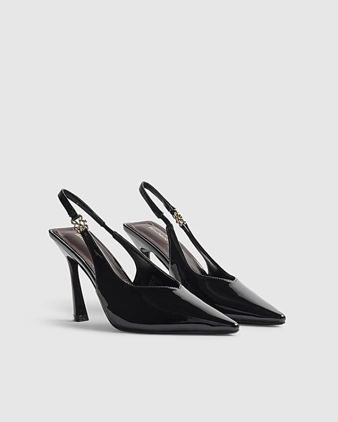 Black Slingback Logo Court Heels
