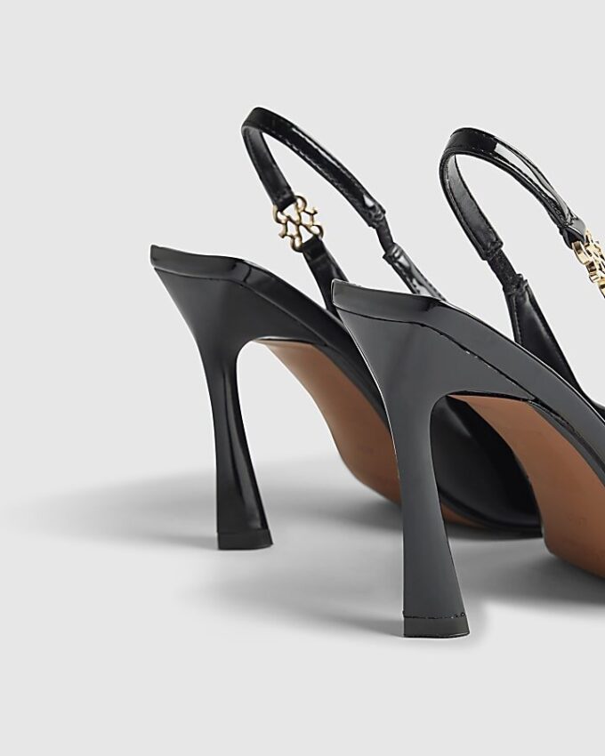 Black Slingback Logo Court Heels