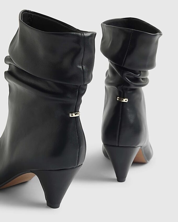 Black Slouch Heeled Ankle Boots