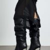 Black Slouch High Leg Heeled Boots