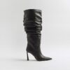 Black Slouch High Leg Heeled Boots