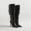 Black Slouch High Leg Heeled Boots